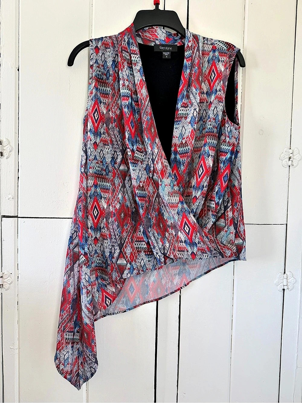 Karen Kane Geometric Asymmetrical Top in Red & Blue Small